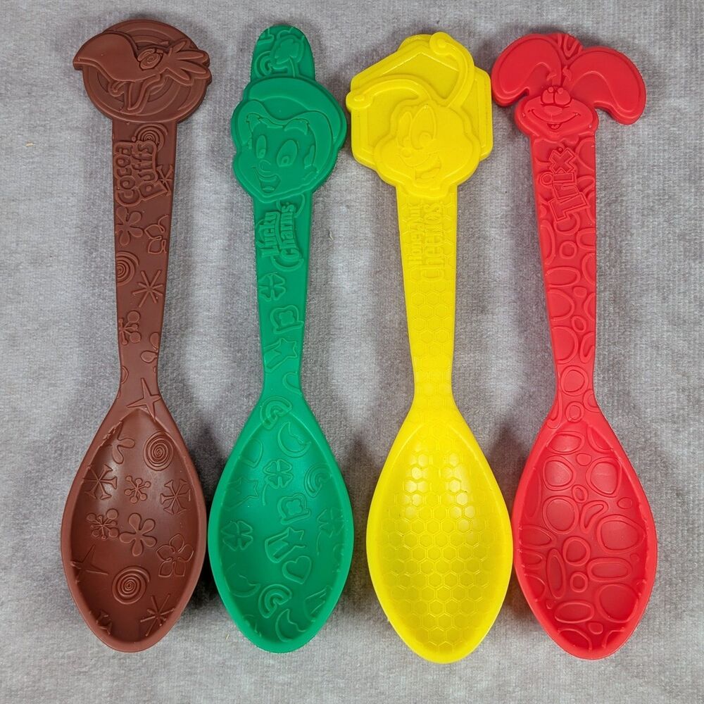 Lot 4 General Mills Cereal Spoons 2012 Lucky Charms Trix Cocoa Puffs HN Cheerios